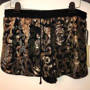 NWT Forever 21 Exclusive Black Gold Sequin Shorts  Size L